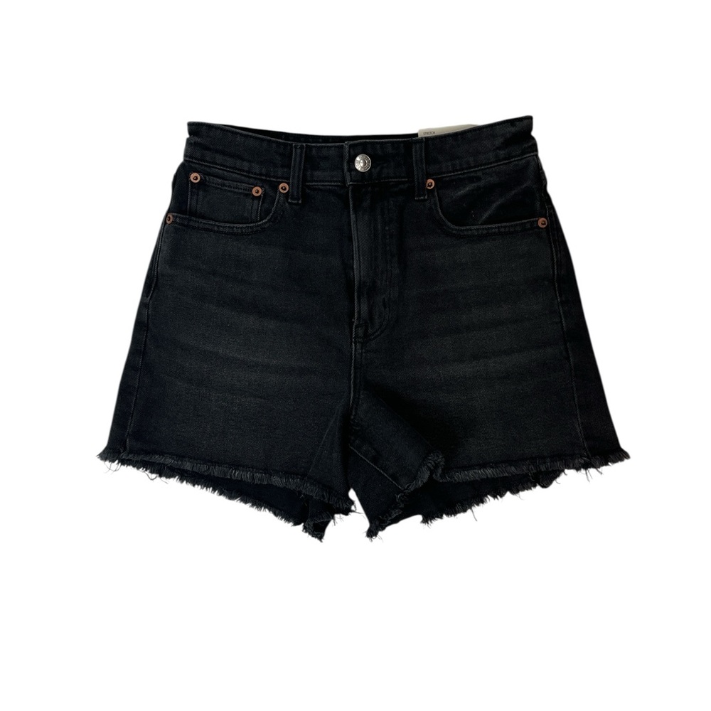 American Eagle 90s Boyfriend Shorts Black Denim Frayed Hem‎ NWT Size 2